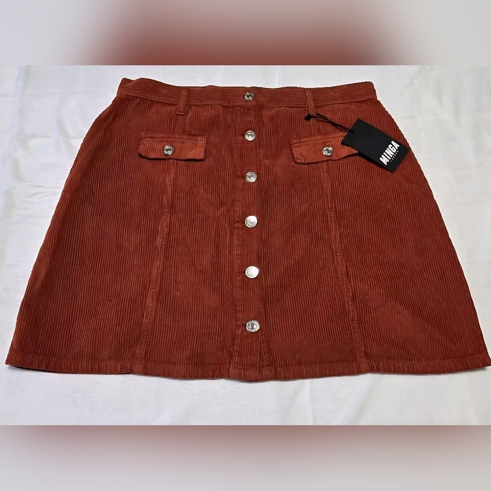 NWT Minga London Corduroy Burnt Orange Mini Skirt Y2K Women's Size 10